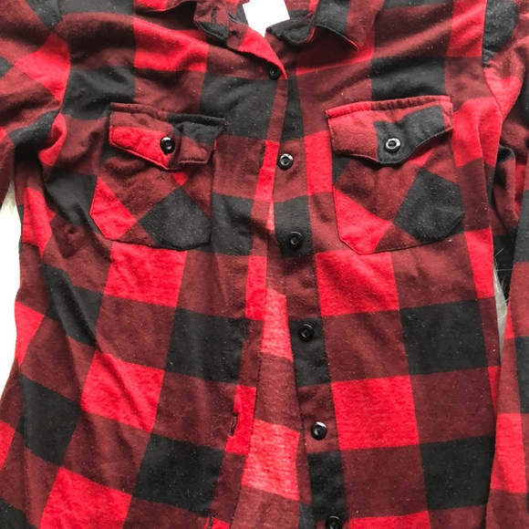 Red and black small plaid button up - Picture 3 of 4